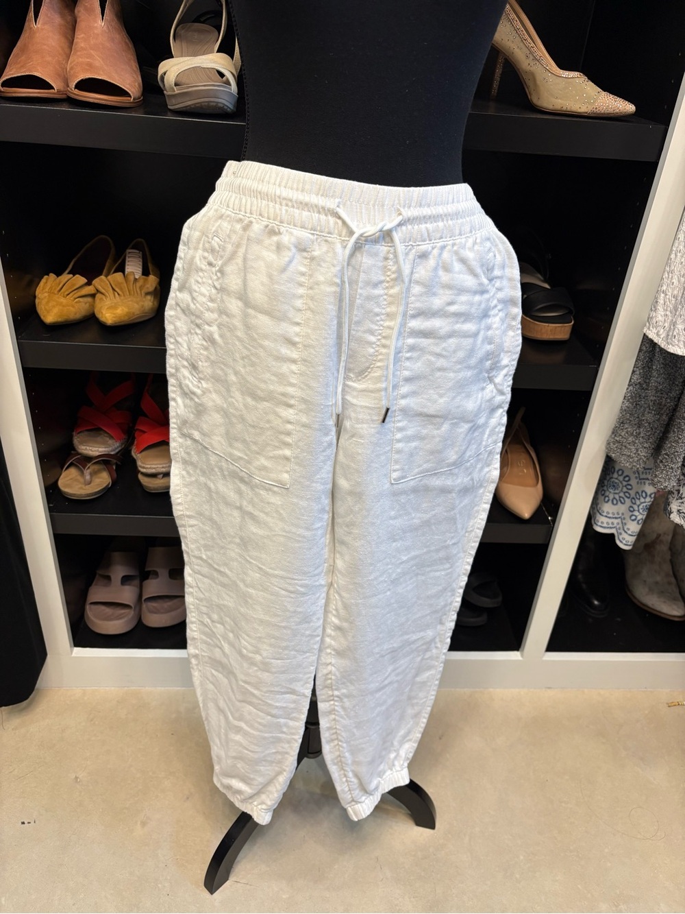 White 💯% Linen Drawstring Jogger Pants
